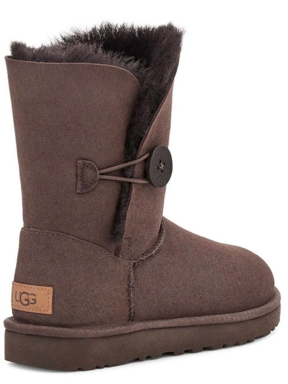UGG Chocolate Brown Suede Shearling Button Boots